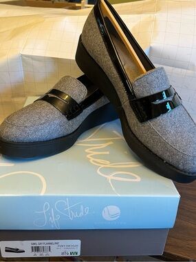 Life Stride Grey Flannel Loafers with Black Patent Trim